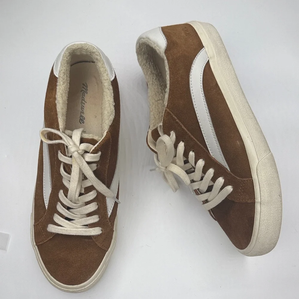 Madewell Sidewalk Low-Top Sneakers in Suede and Sherpa S-459 Sz 9.5